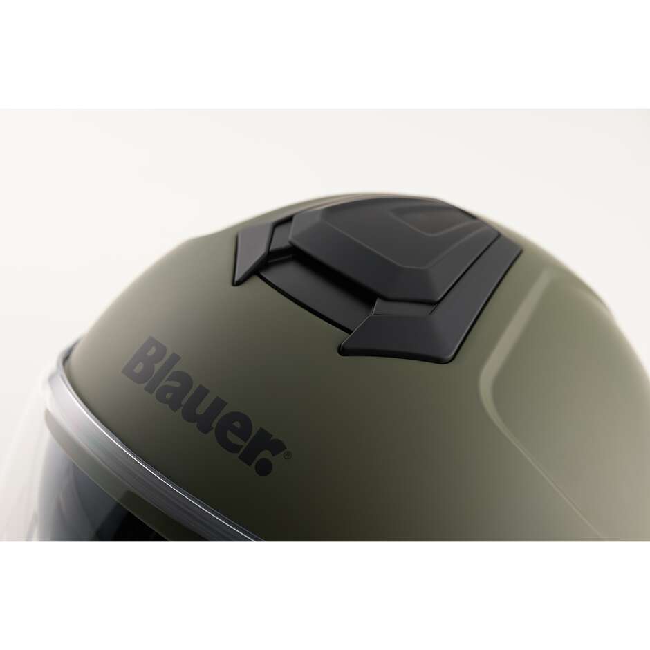 Blauer Jet Motorradhelm Doppelvisier DJ-01 Mono Grün Matt