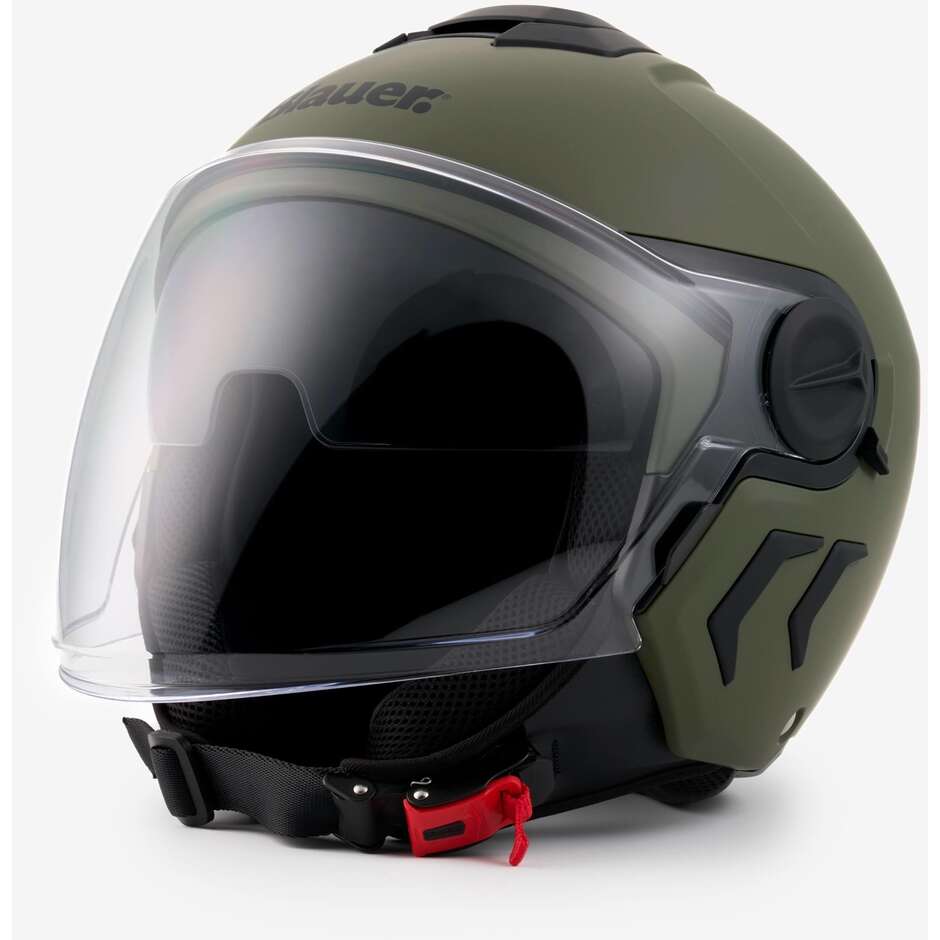 Blauer Jet Motorradhelm Doppelvisier DJ-01 Mono Grün Matt