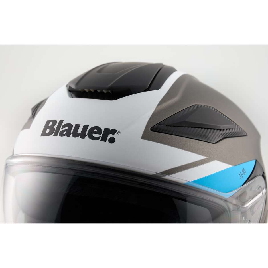 Blauer JJ01 Jet Motorcycle Helmet Double Graphic Visor Black White Light Blue