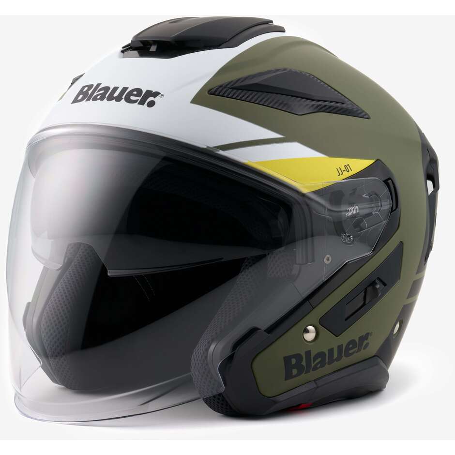 Blauer JJ01 Jet Motorcycle Helmet Double Graphic Visor Black White Yellow