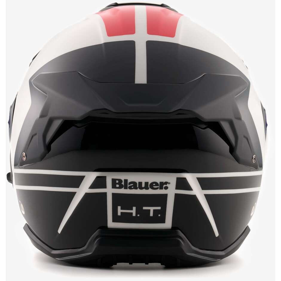 Blauer JJ01 Jet-Motorradhelm mit doppeltem grafischem Visier, Weiß, Schwarz, Rot