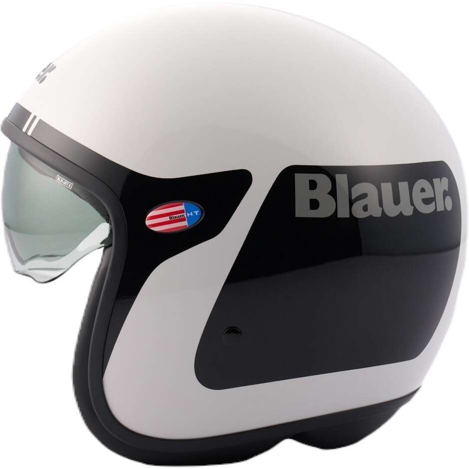 Blauer Pilot 1.1 06 Vintage Jet Motorcycle Helmet with Go Graphics, White and Black
