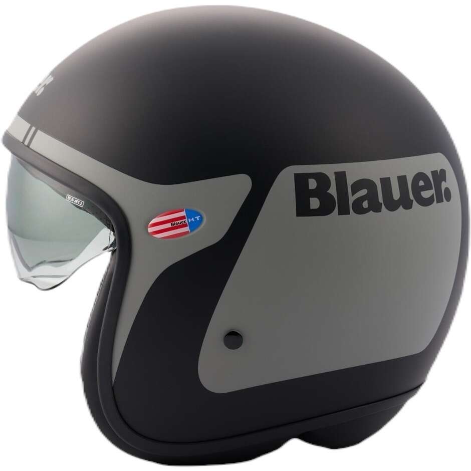 Blauer Pilot 1.1 06 Vintage Jet-Motorradhelm mit Go-Grafiken, Mattschwarz-Titan