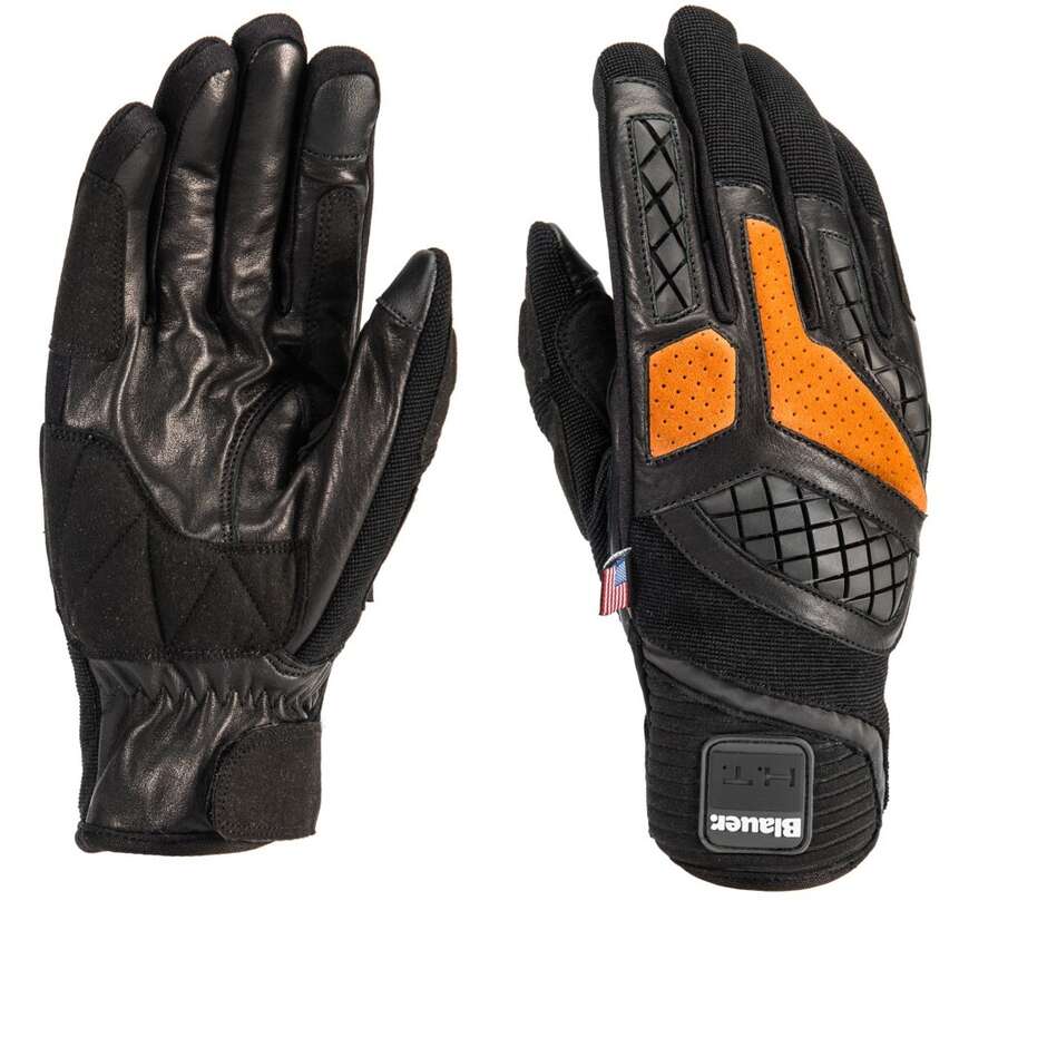 Blauer Summer Motorcycle Gloves In Black Orange Leather and Urban Sport Fabric