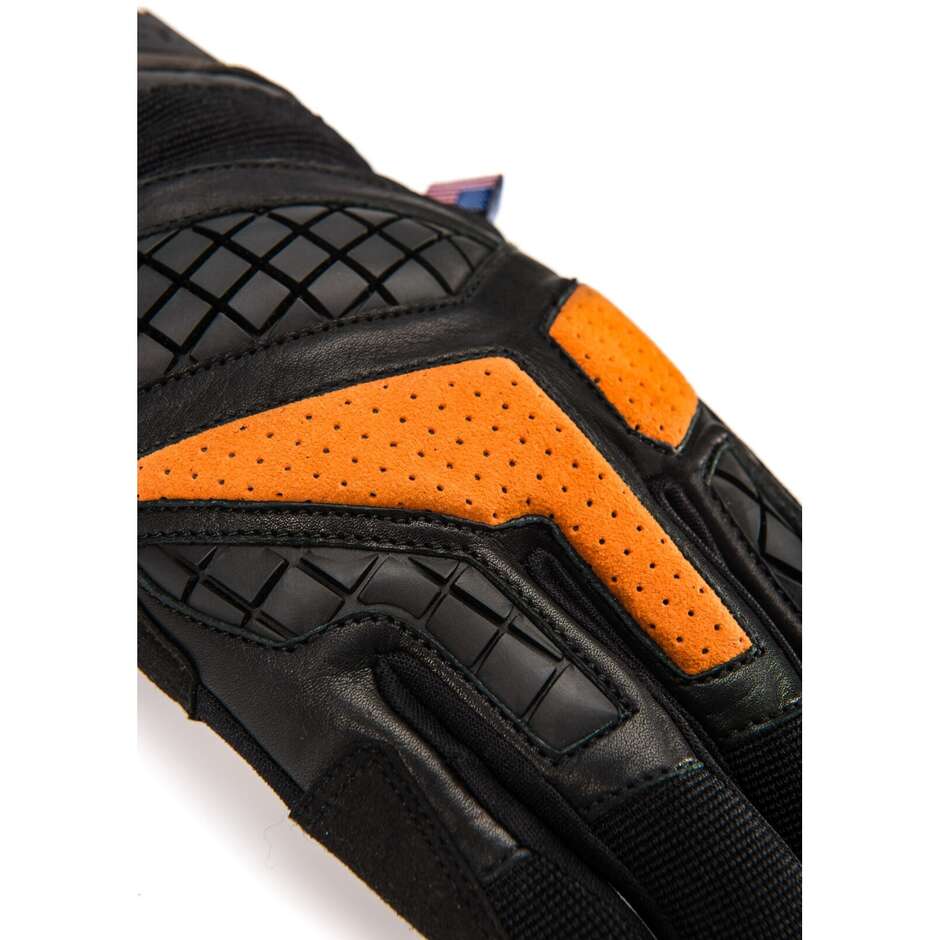Blauer Summer Motorradhandschuhe aus schwarzem orangefarbenem Leder und Urban Sport-Stoff
