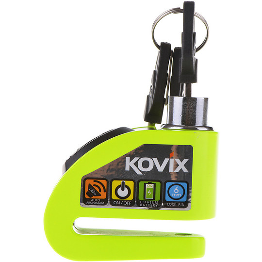 Bloccadisco Moto Con Allarme Sonoro KOVIX KD6 In Lega di Zinco Perno 6 mm Giallo Fluo