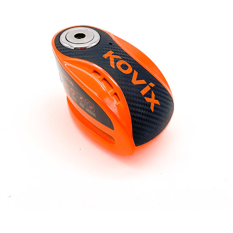 Bloque disque moto avec alarme sonore KOVIX knx10 Pin 10mm Orange Fluo