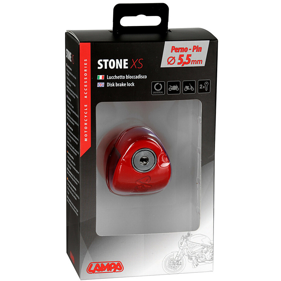 Bloque-disque Moto Lampa Modèle Stone XS Goupille 5,5 mm Rouge