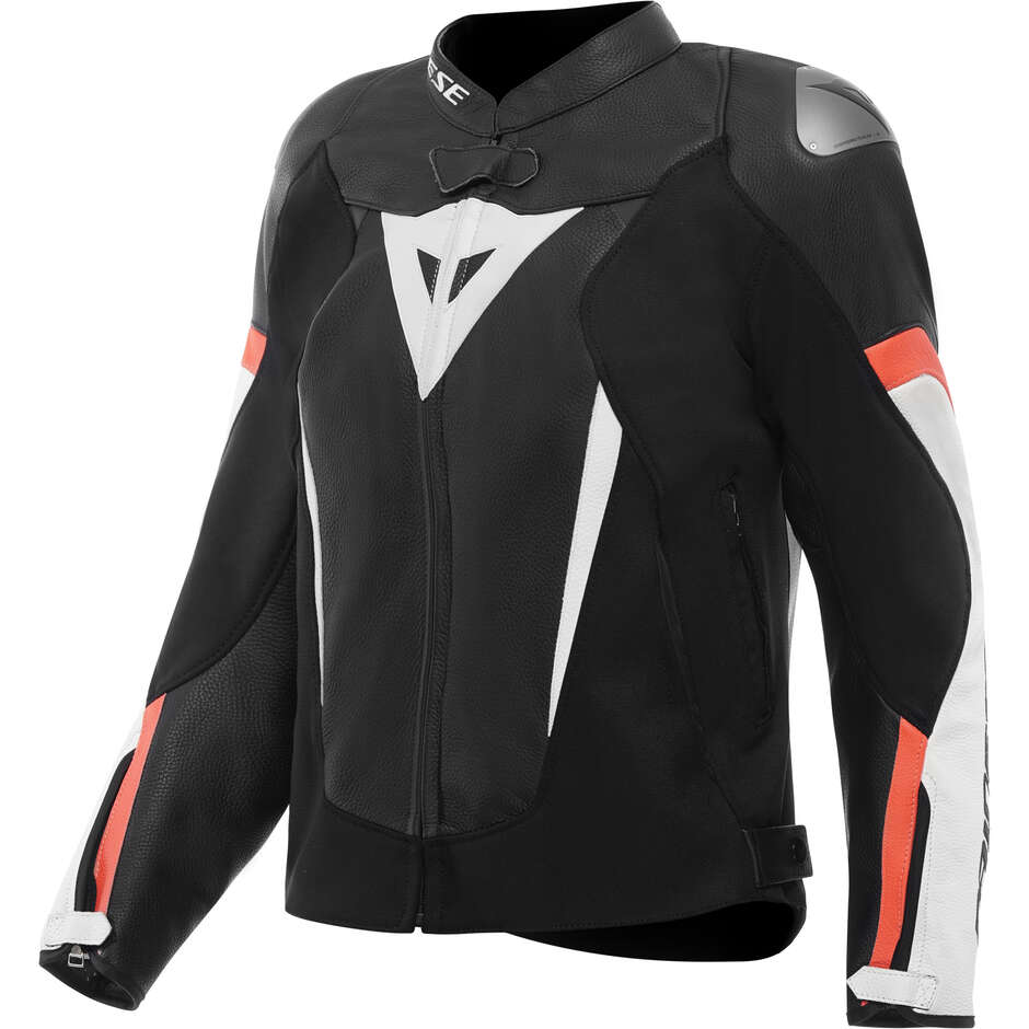 Blouson de moto en cuir Dainese AVRO 6 pour femme, noir, blanc et rouge