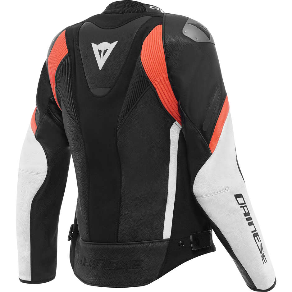 Blouson de moto en cuir Dainese AVRO 6 pour femme, noir, blanc et rouge