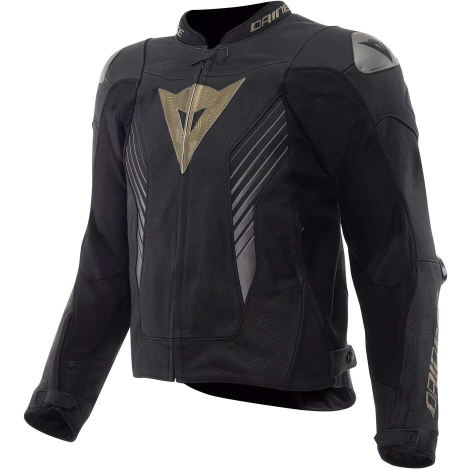 Blouson de moto en cuir Dainese SUPER SPEED 5 PERF. Noir et or