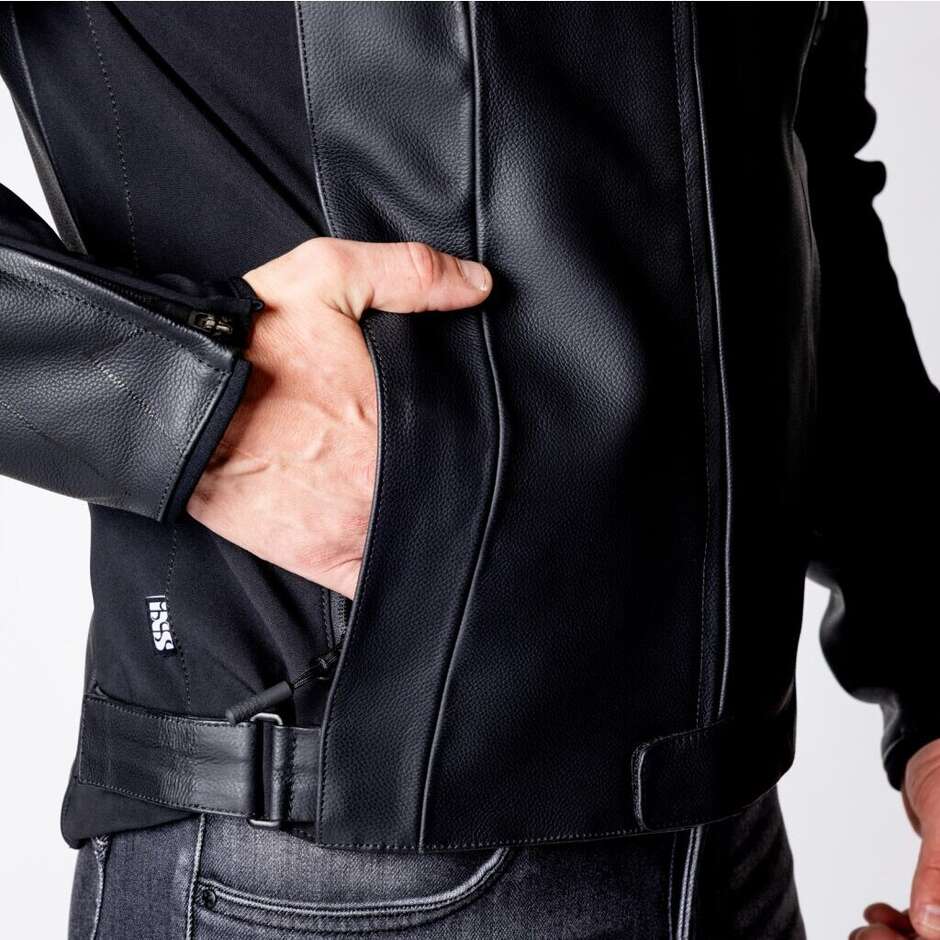 Blouson de moto en cuir iXS Ace 1.0, noir