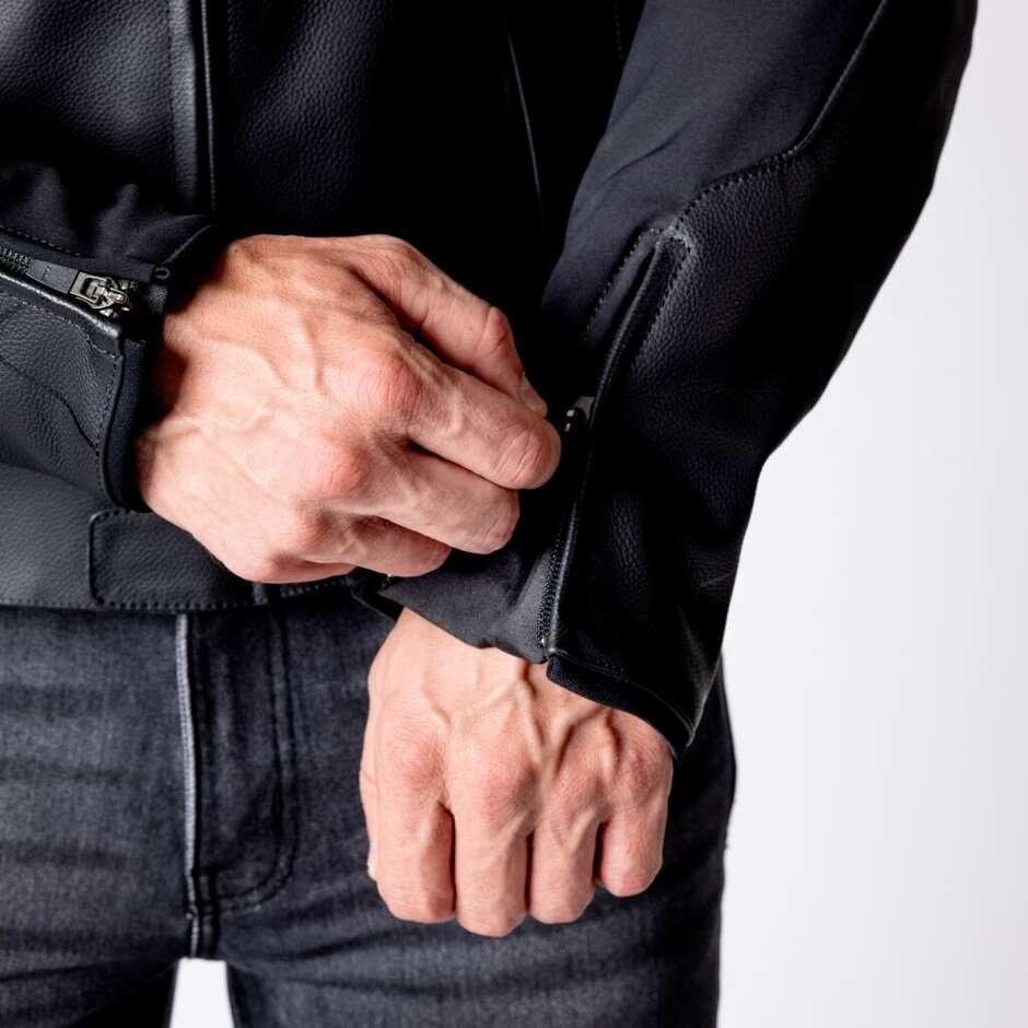 Blouson de moto en cuir iXS Ace 1.0, noir