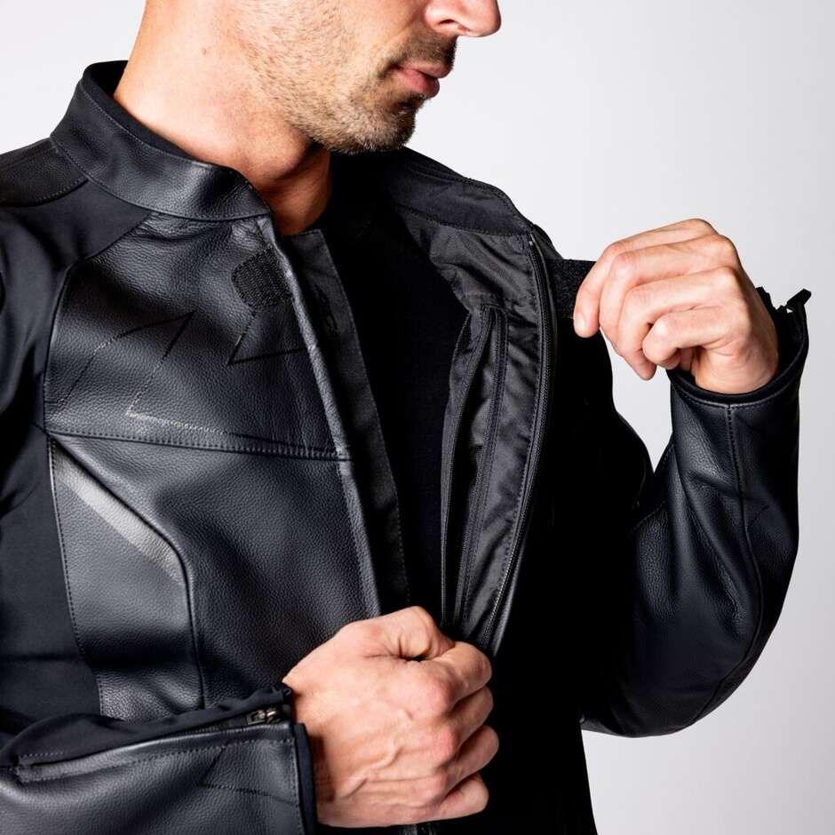 Blouson de moto en cuir iXS Ace 1.0, noir