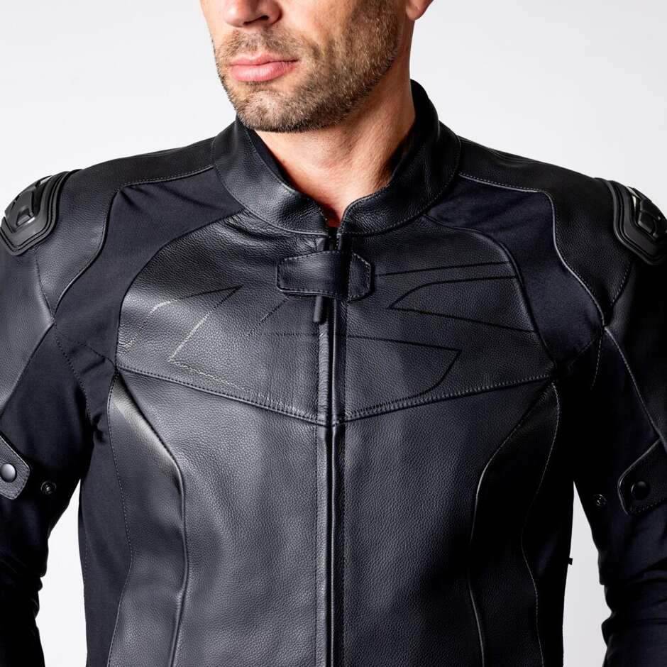 Blouson de moto en cuir iXS Ace 1.0, noir