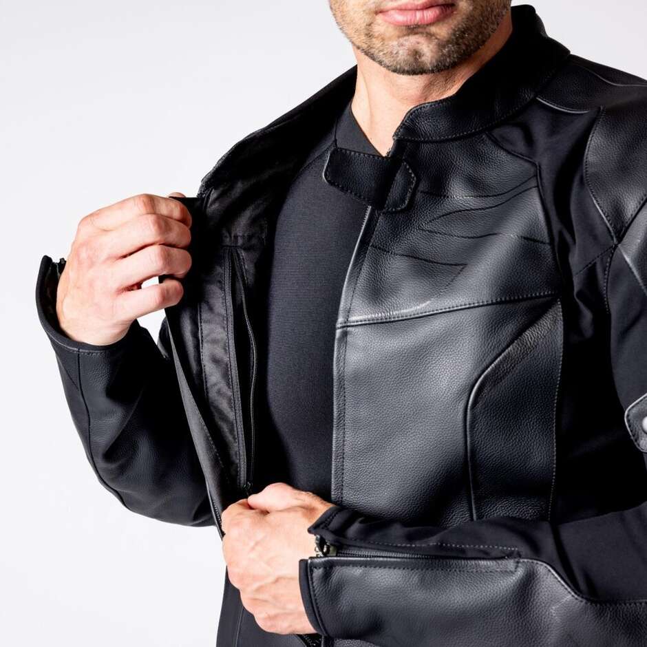 Blouson de moto en cuir iXS Ace 1.0, noir