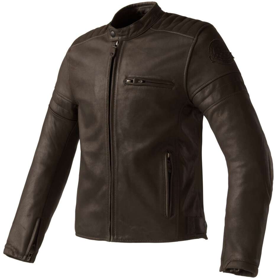 Blouson de moto en cuir marron Clover BULLET PRO 2