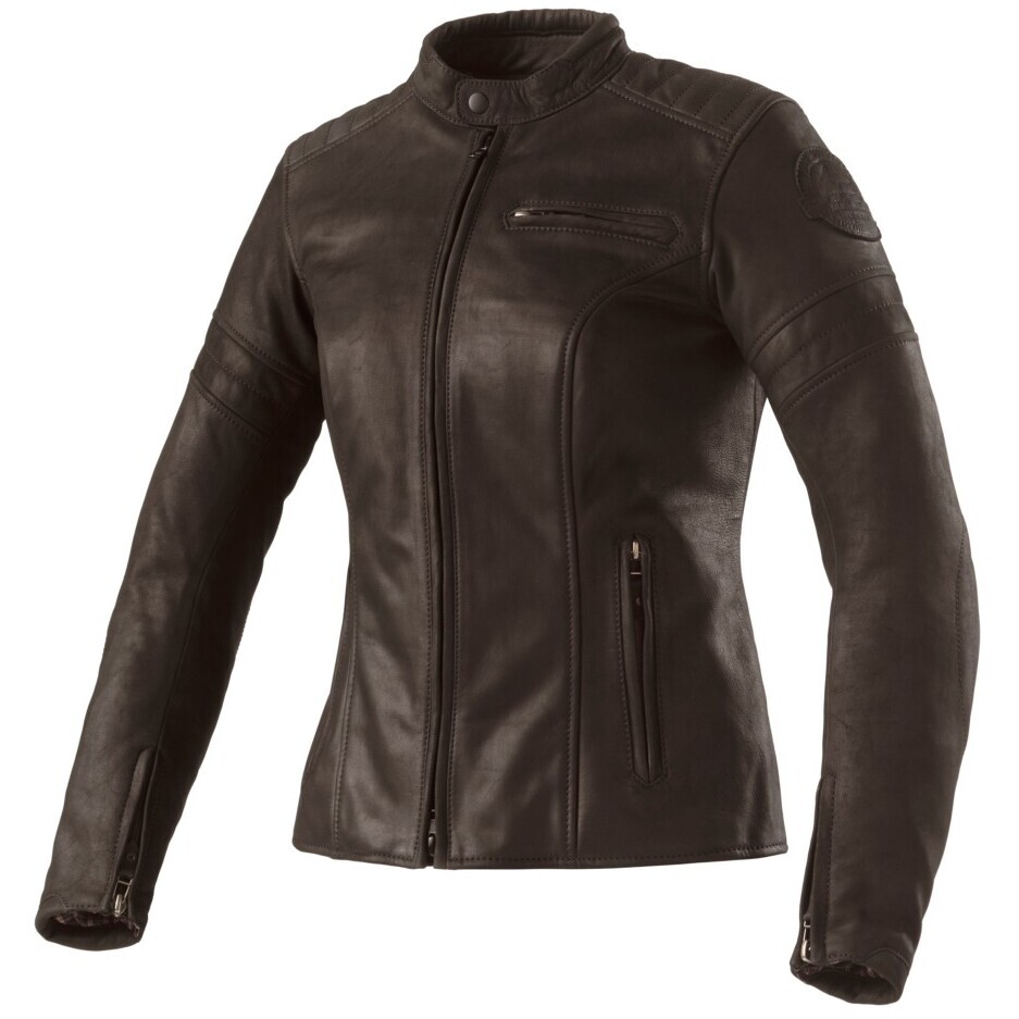 Blouson de moto en cuir marron pour femme Clover BULLET PRO 2 LADY
