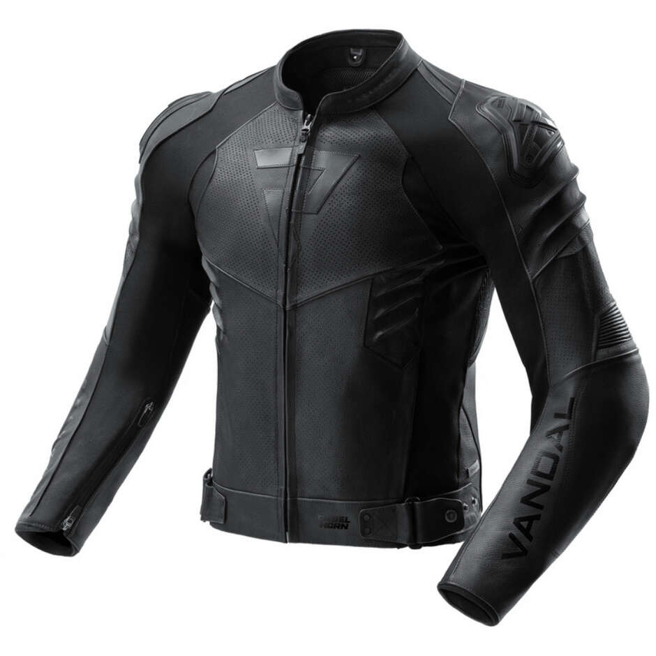 Blouson de moto en cuir noir Rebelhorn VANDAL 2