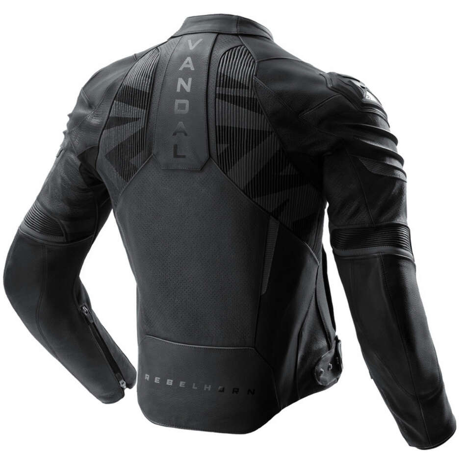 Blouson de moto en cuir noir Rebelhorn VANDAL 2