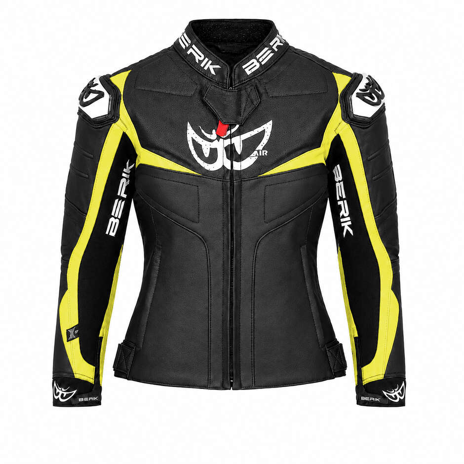 Blouson de moto en cuir pour femme Berik 2.0 Racing LJ 201314L, noir et jaune fluo