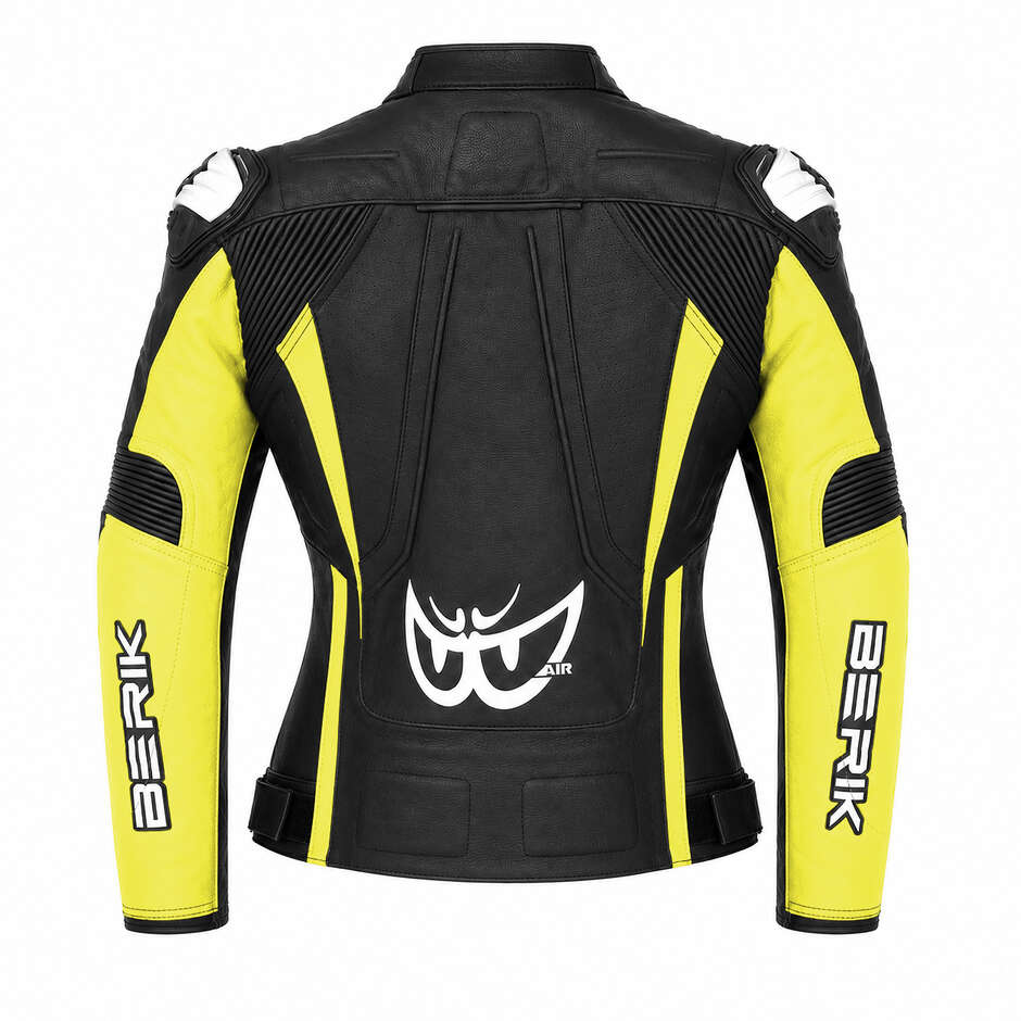 Blouson de moto en cuir pour femme Berik 2.0 Racing LJ 201314L, noir et jaune fluo