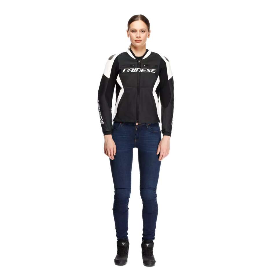Dainese RACING 5 WMN Women's Leather Motorcycle Jacket # Black White