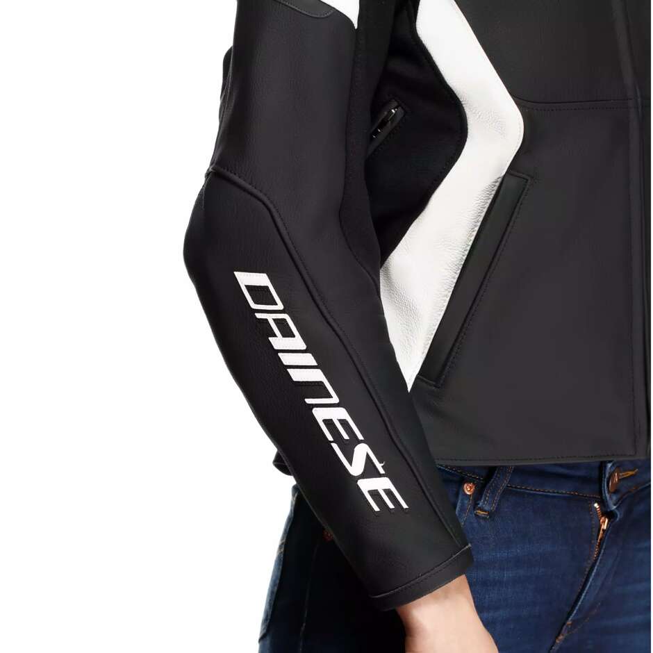 Dainese RACING 5 WMN Women's Leather Motorcycle Jacket # Black White