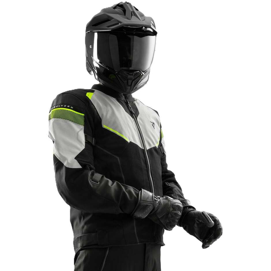 Blouson de moto Rebelhorn HIFLOW-V en tissu noir, gris et jaune fluo