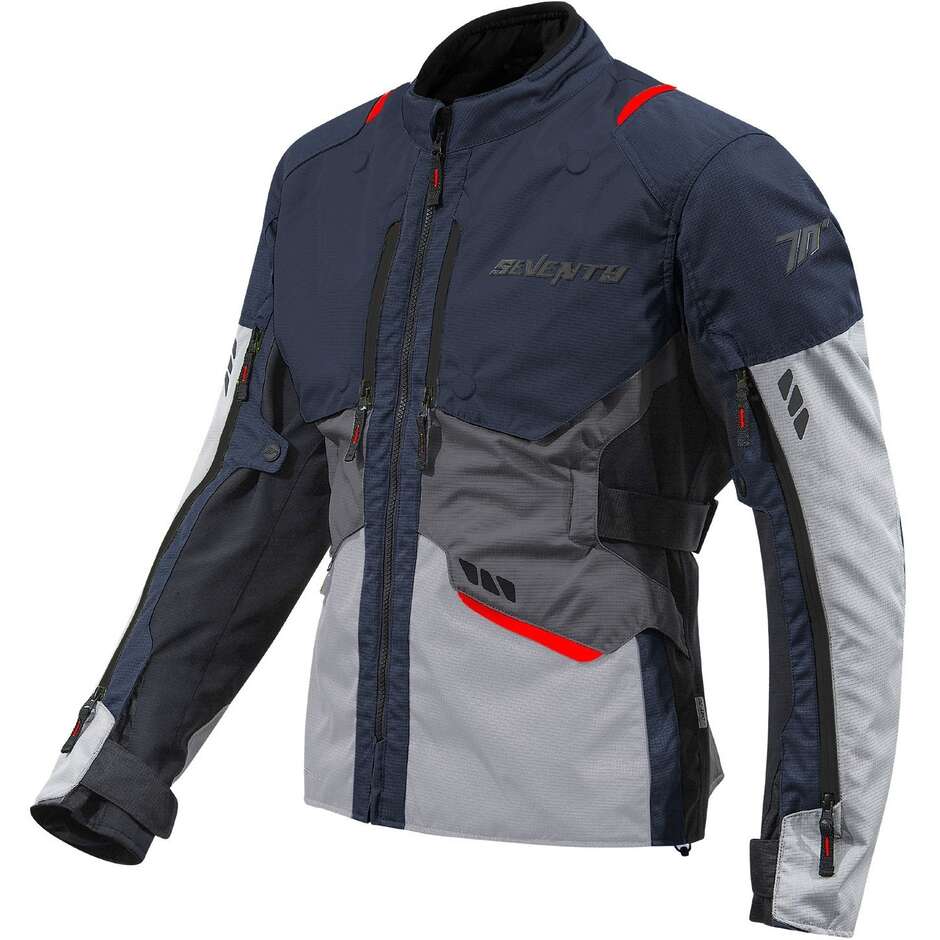 Blouson de moto Seventy Degrees SD-JT67 TANAMI bleu marine, gris et rouge