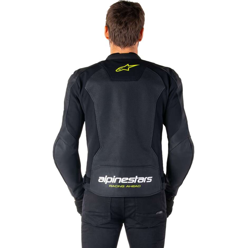 Blouson Moto Cuir Alpinestars FASTER V3 AIRFLOW Noir Blanc Jaune Fluo