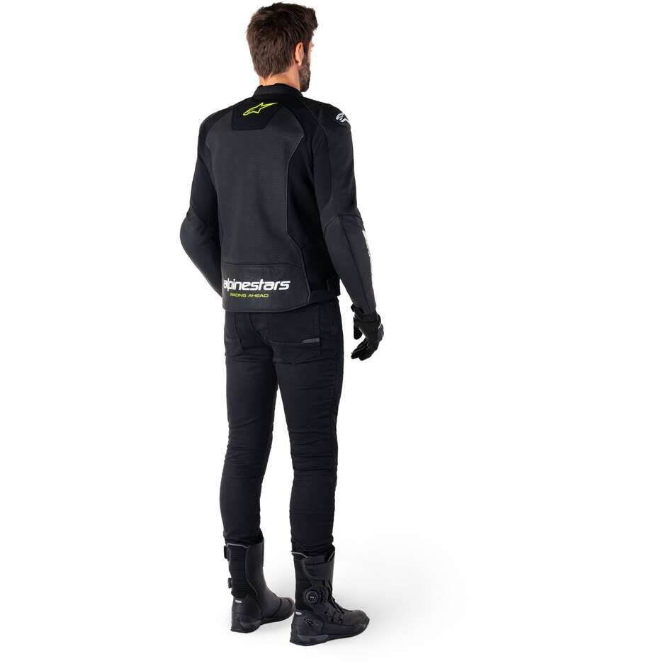 Blouson Moto Cuir Alpinestars FASTER V3 AIRFLOW Noir Blanc Jaune Fluo