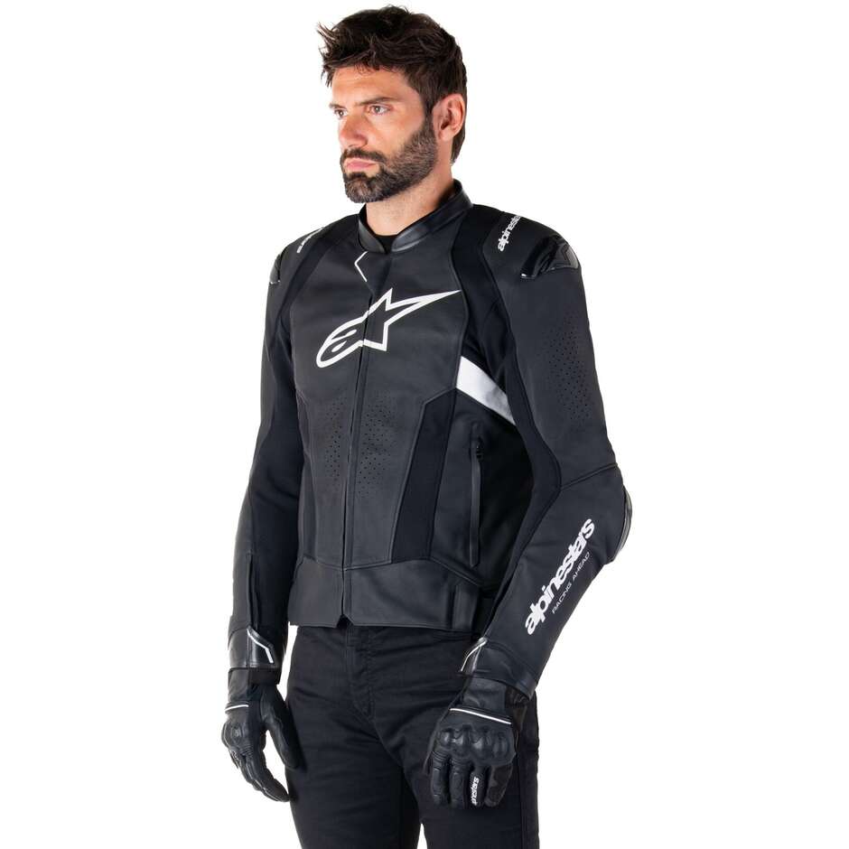 Blouson Moto Cuir Alpinestars MISSILE V3 AIRFLOW Noir Blanc