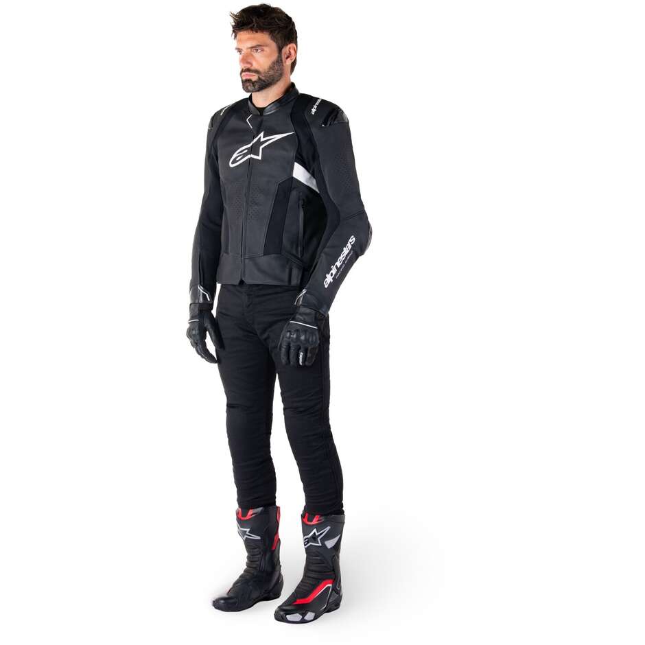 Blouson Moto Cuir Alpinestars MISSILE V3 AIRFLOW Noir Blanc