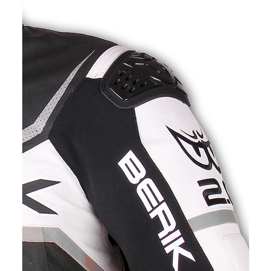 Blouson moto cuir Berik Racing Supermatic 2017 Blanc Noir Bleu