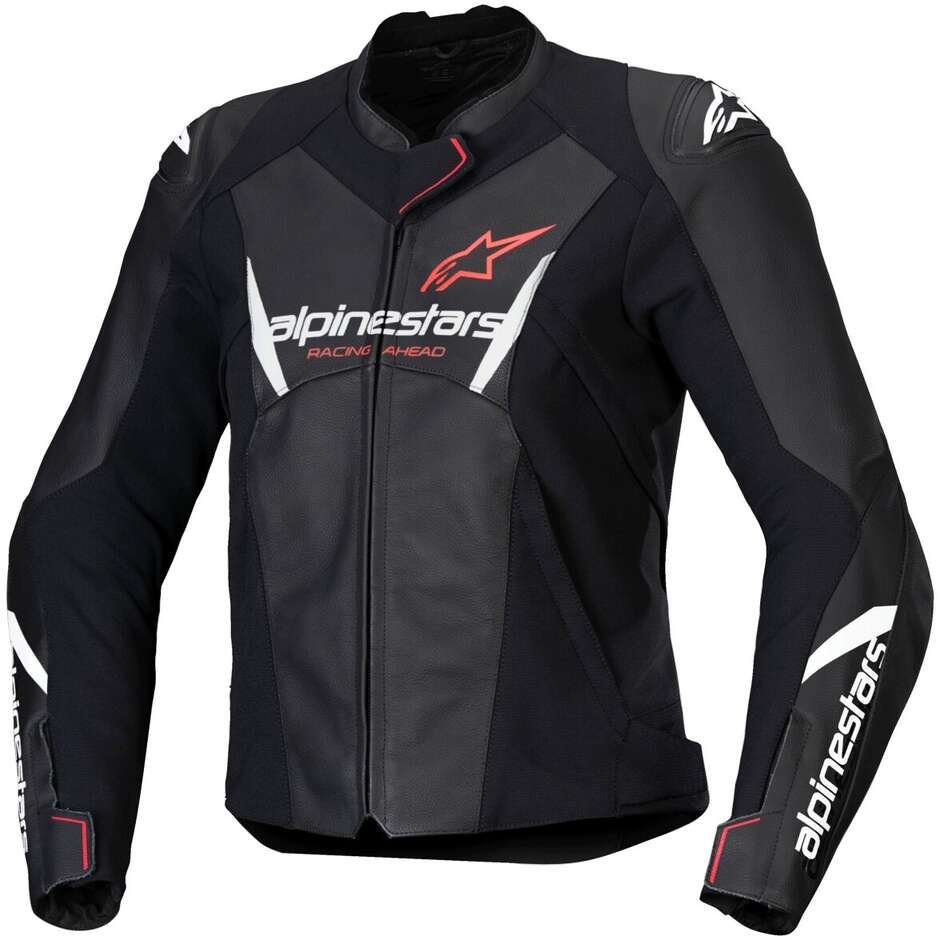 Blouson Moto Cuir Femme Alpinestars STELLA FASTER V3 Noir Blanc Fluo Corail