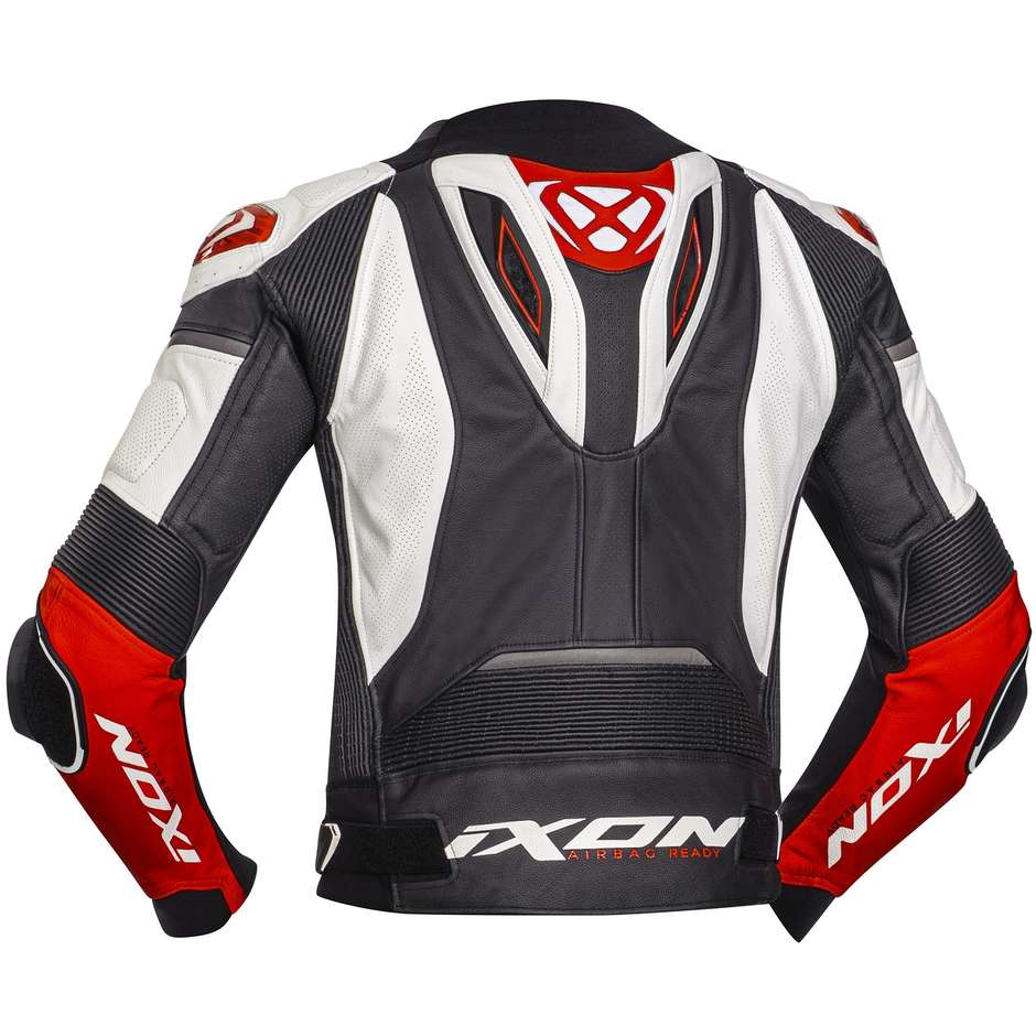 Blouson moto cuir Ixon VENDETTA EVO JK Racing noir blanc rouge