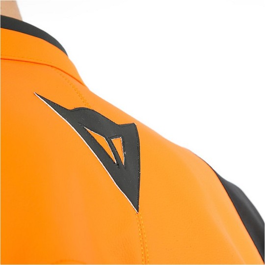 Blouson Moto Dainese AGILE Cuir Noir Orange Gris