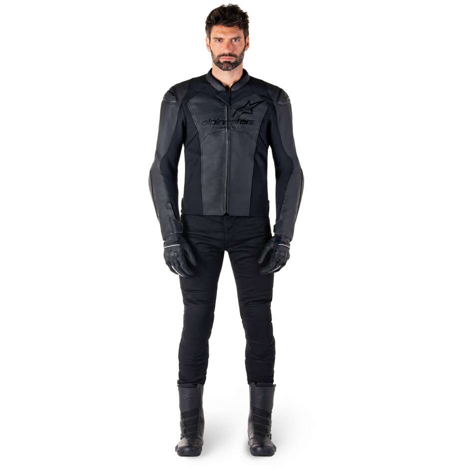 Blouson moto en cuir Alpinestars FASTER V3 noir noir