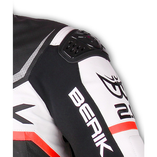Blouson moto en cuir Berik Racing Supermatic 2017 Blanc Noir Rouge