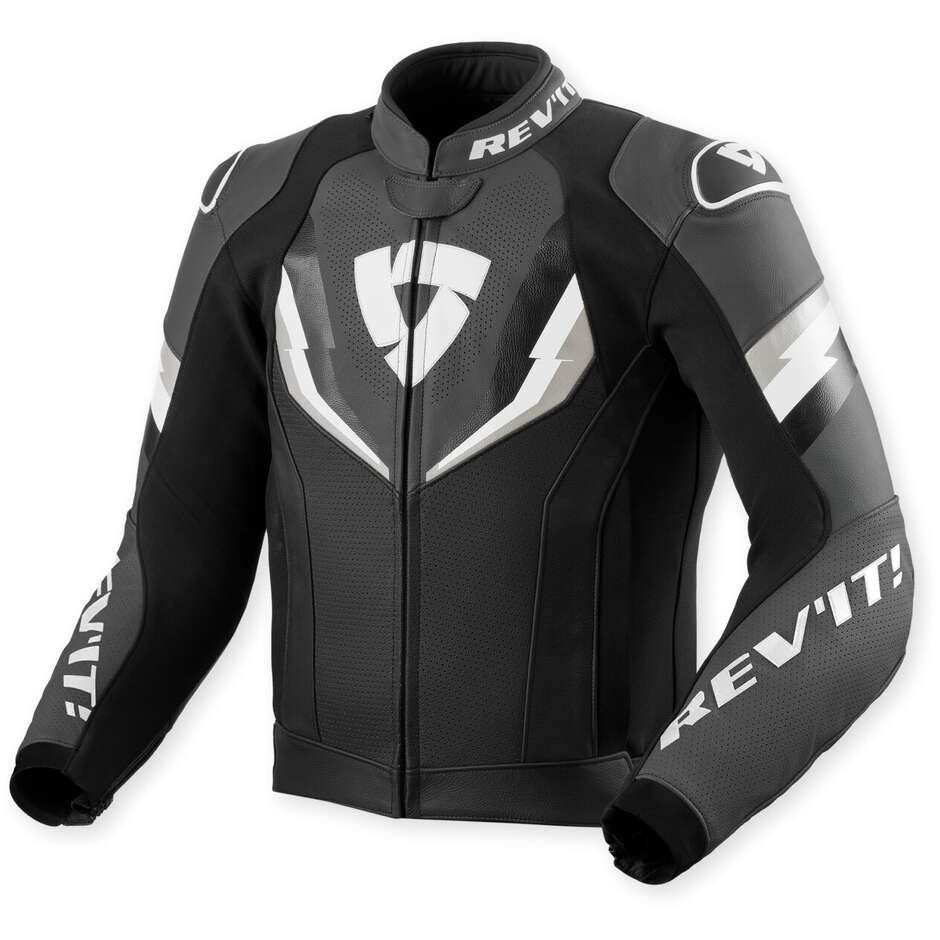 Blouson moto en cuir noir anthracite Rev'it Quantum 3