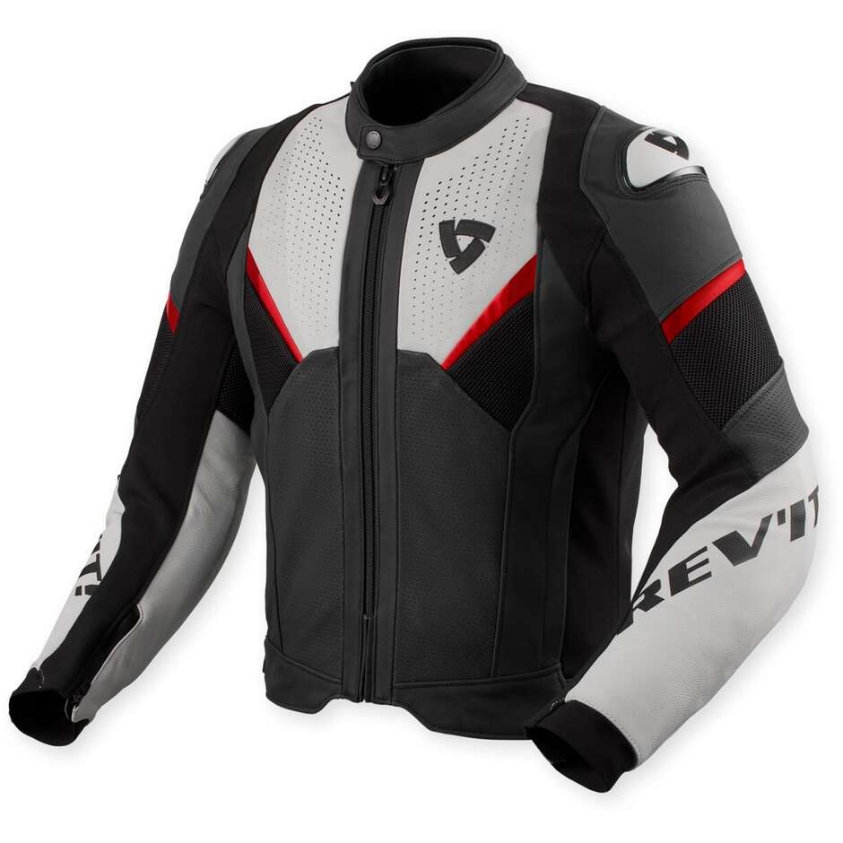 Blouson moto en cuir Rev'it Automate Noir Gris clair