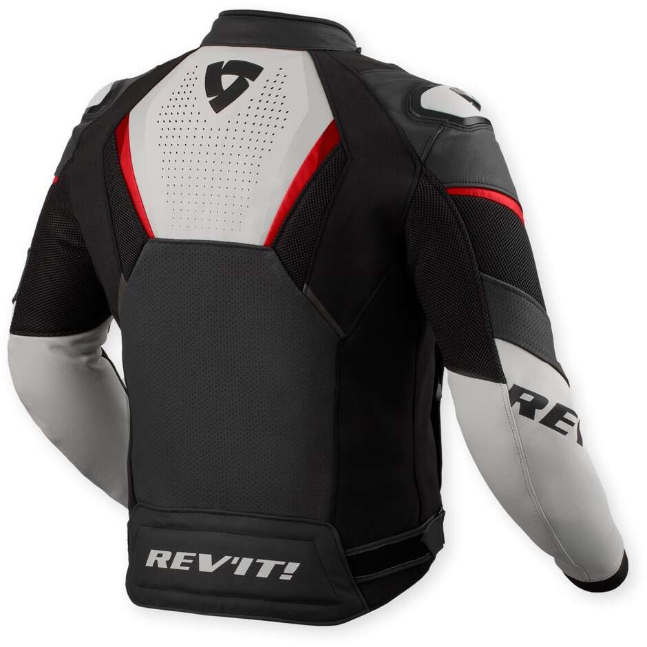 Blouson moto en cuir Rev'it Automate Noir Gris clair