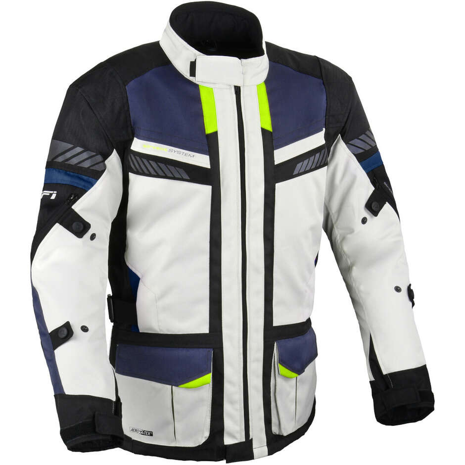 Blouson moto en tissu DIFI Explore Aerotex gris bleu