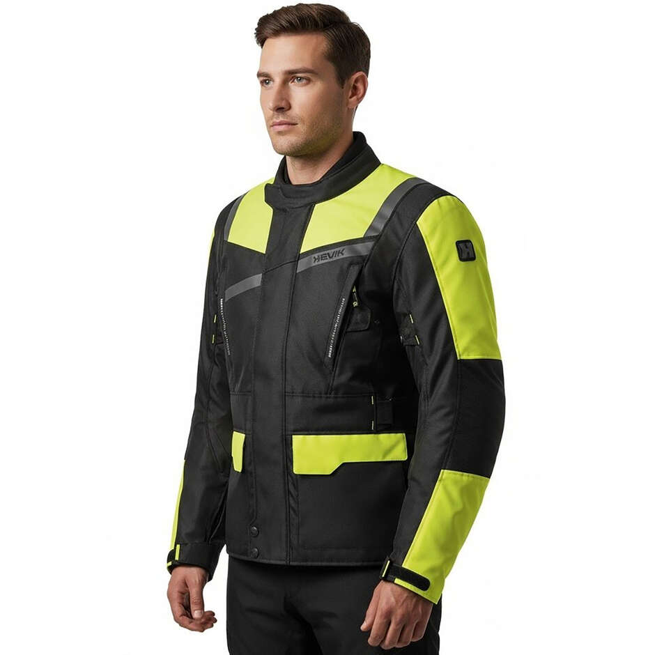 Blouson Moto En Tissu Hevik Touring STELVIO LIGHT Noir Jaune Fluo
