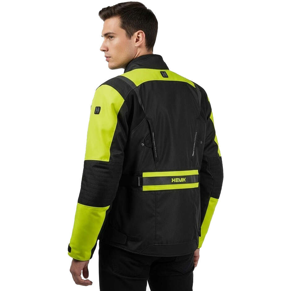 Blouson Moto En Tissu Hevik Touring STELVIO LIGHT Noir Jaune Fluo