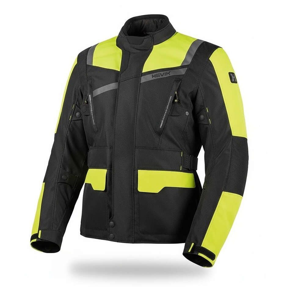 Blouson Moto En Tissu Hevik Touring STELVIO LIGHT Noir Jaune Fluo