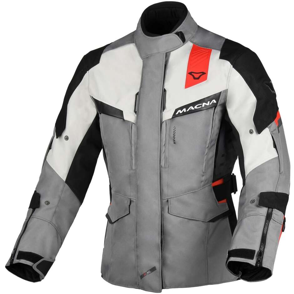 Blouson moto femme Macna Zastra gris noir rouge