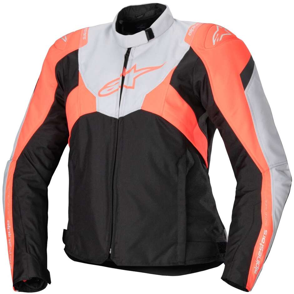 Blouson Moto Tissu Femme Alpinestars STELLA T-JAWS V4 WP Noir Gris Glace Corail Fluo