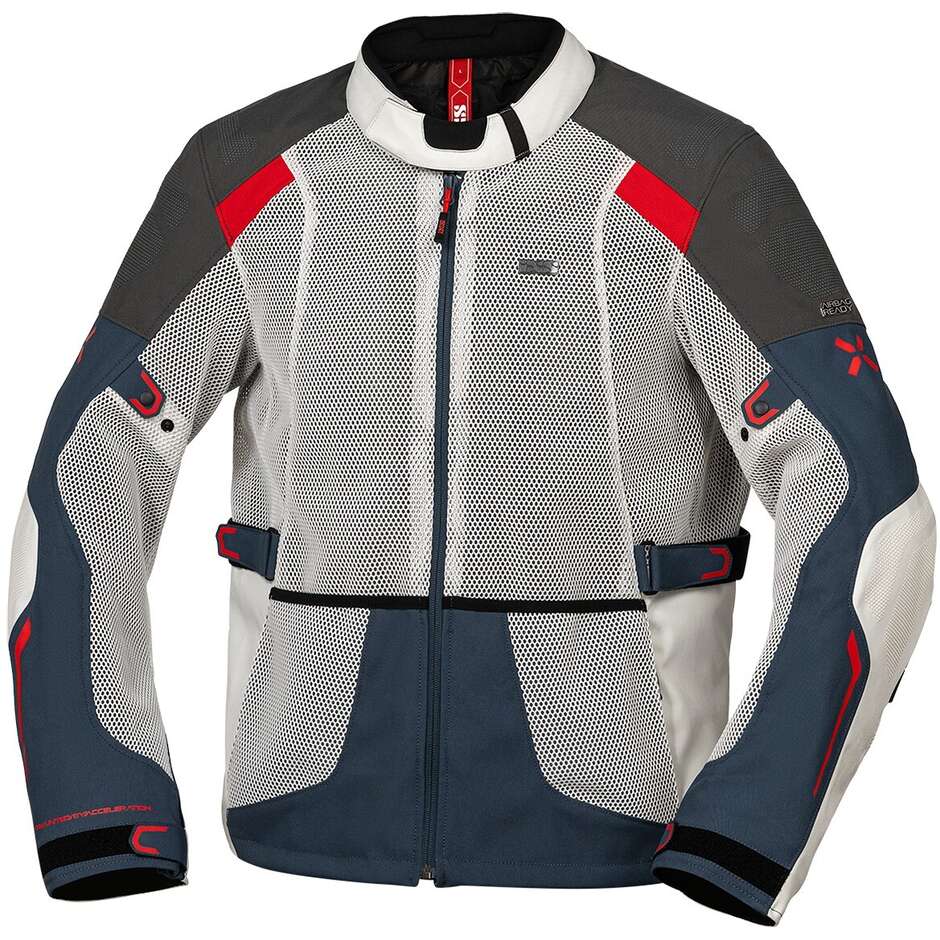 Blouson Moto Été Ixs Tourster-BigAir 1.0 Gris Clair-Bleu-Rouge